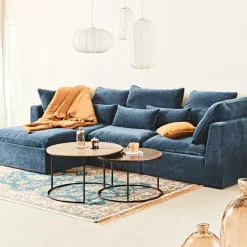 Fabrique de Styles Canapés Modulables>Canapé modulable 3 places é avec pouf - Auguste Bleu Gris