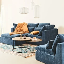 Fabrique de Styles Canapés Modulables>Canapé modulable 3 places é avec pouf - Auguste Bleu Gris