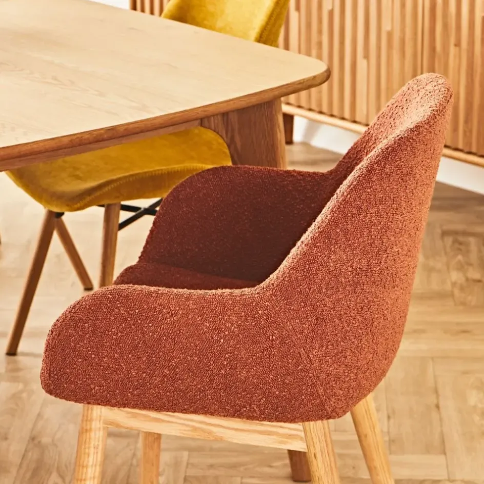 Fabrique de Styles Chaises>Chaise avec accoudoirs en tissu bouclette - Altea Terracotta