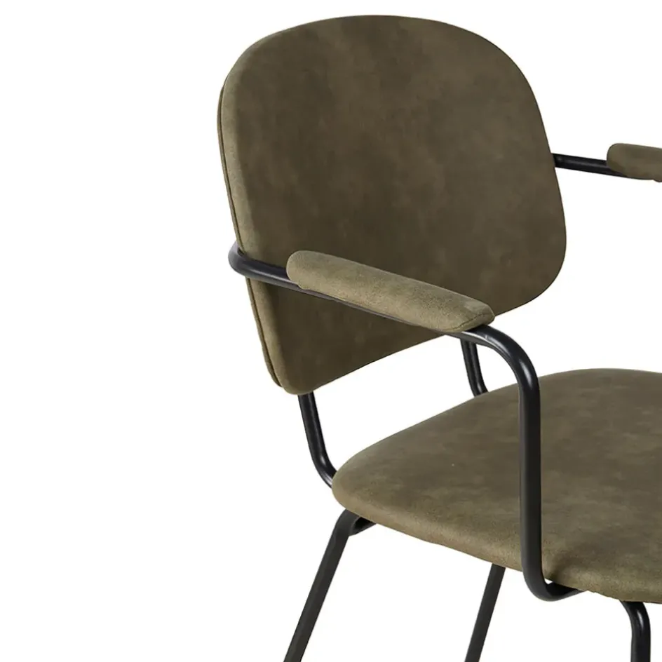 Fabrique de Styles Chaises>Chaise avec accoudoirs en tissu effet daim kaki - Aston Marron