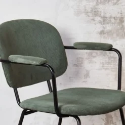 Fabrique de Styles Chaises>Chaise avec accoudoirs en velours côtelé vert sapin - Aston Kaki