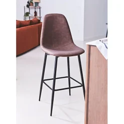 Fabrique de Styles Tabourets Et Chaises De Bar>Chaise de bar effet cuir H70cm - Amber Marron