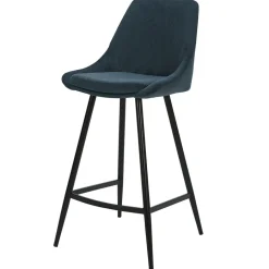 Fabrique de Styles Tabourets Et Chaises De Bar>Chaise de bar en velours côtelé bleu foncé h67cm - Ben Bleu Fonce