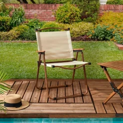 Fabrique de Styles Chaises, Fauteuils|Jardin>Chaise de jardin pliante en bois de hêtre et tissu - Mariposa Beige