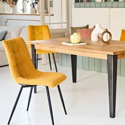 Fabrique de Styles Chaises>Chaise de salle à manger en tissu matelassé - Lilly Moutarde