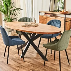 Fabrique de Styles Chaises>Chaise de salle à manger en velours côtelé - Ben Bleu