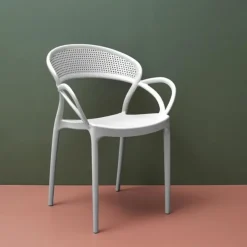 Fabrique de Styles Chaises, Fauteuils|Jardin>Chaise exterieur he en plastique empilable - Sacha Blanc