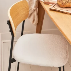 Fabrique de Styles Chaises>Chaise salle à manger en tissu bouclette - Loki Blanc