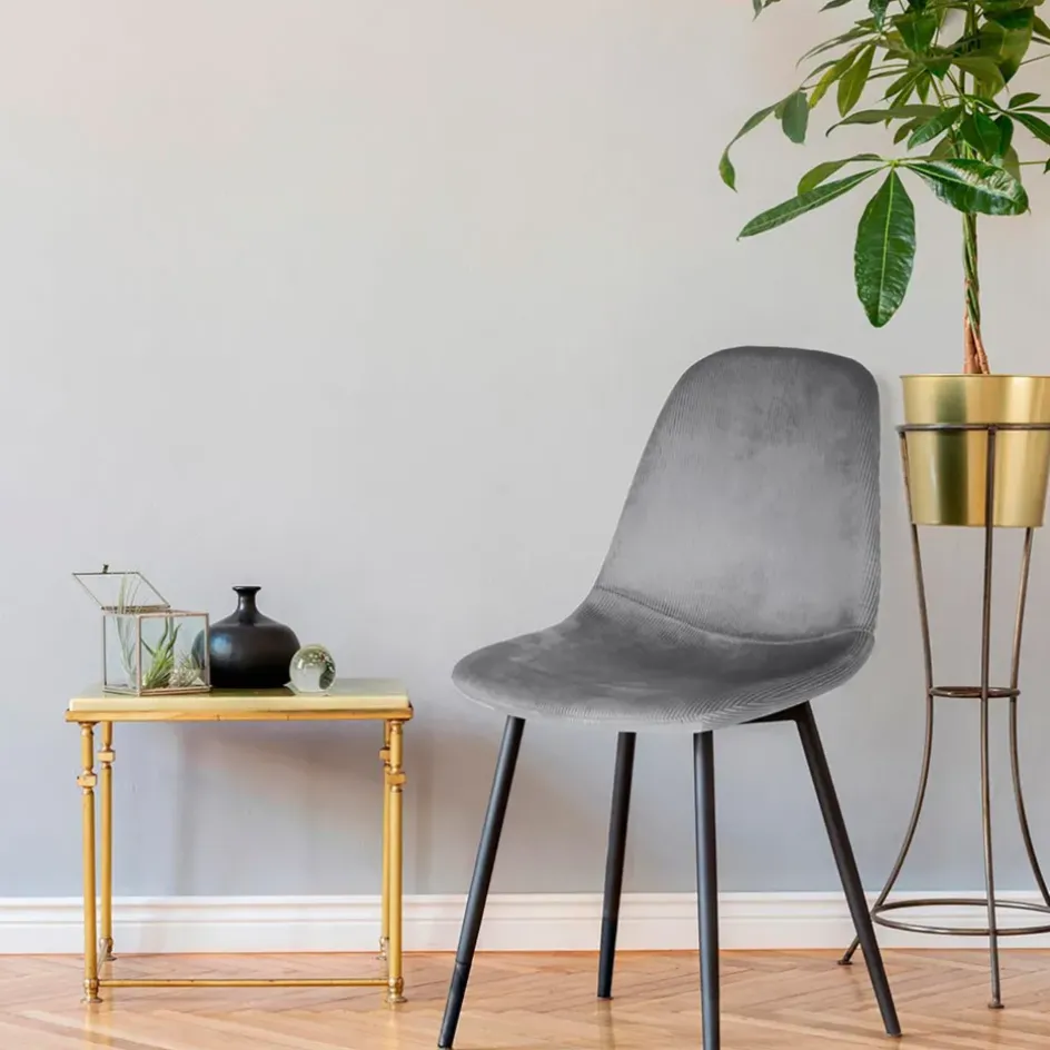 Fabrique de Styles Chaises>Chaise salle à manger en velours cotelé - Julia Gris