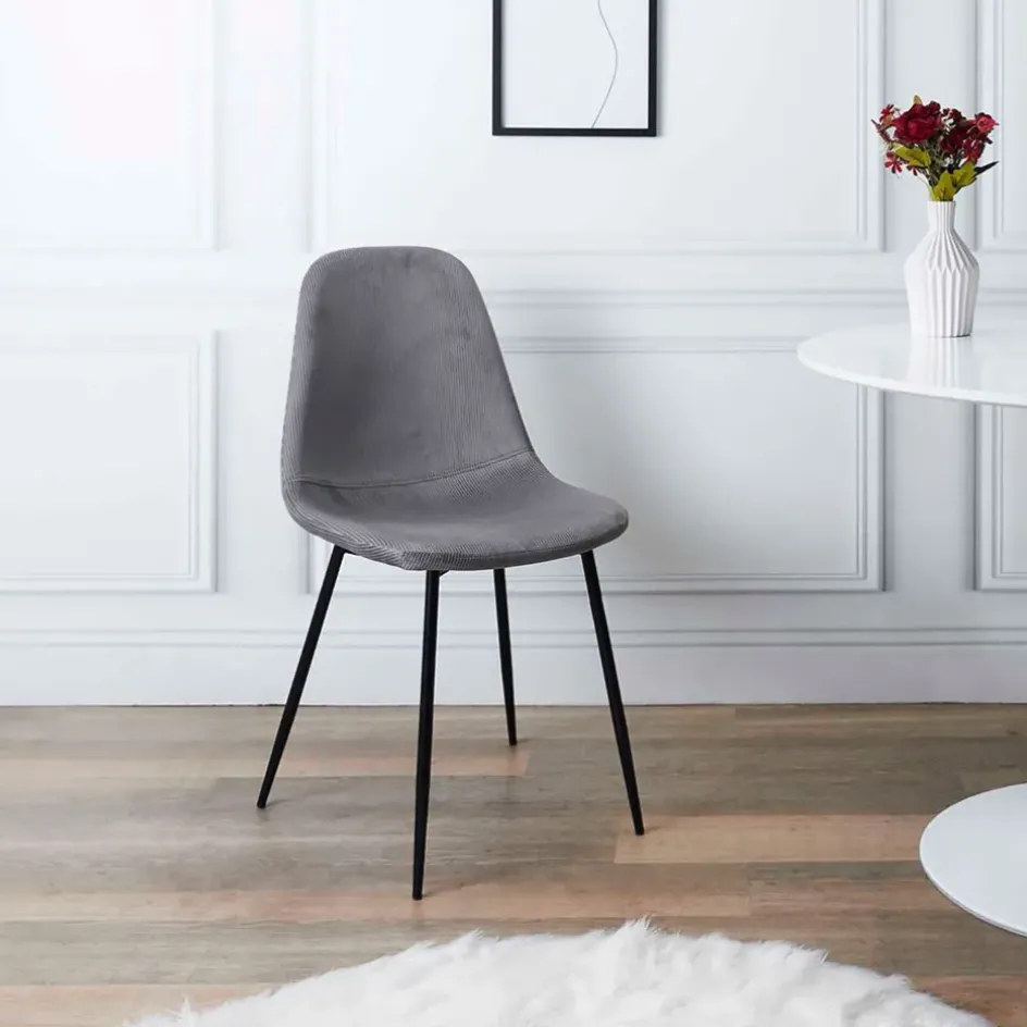 Fabrique de Styles Chaises>Chaise salle à manger en velours cotelé - Julia Gris