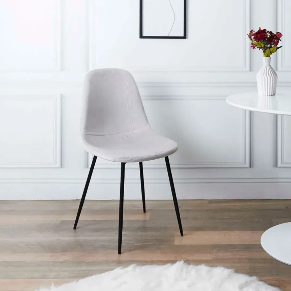 Fabrique de Styles Chaises>Chaise salle à manger en velours cotelé clair - Julia Gris