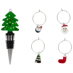 Fabrique de Styles Accessoires Vin Et Cocktails>Coffret bouchon bouteille avec 4 marqueurs en verre et inox - Noel Vert