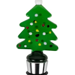 Fabrique de Styles Accessoires Vin Et Cocktails>Coffret bouchon bouteille avec 4 marqueurs en verre et inox - Noel Vert
