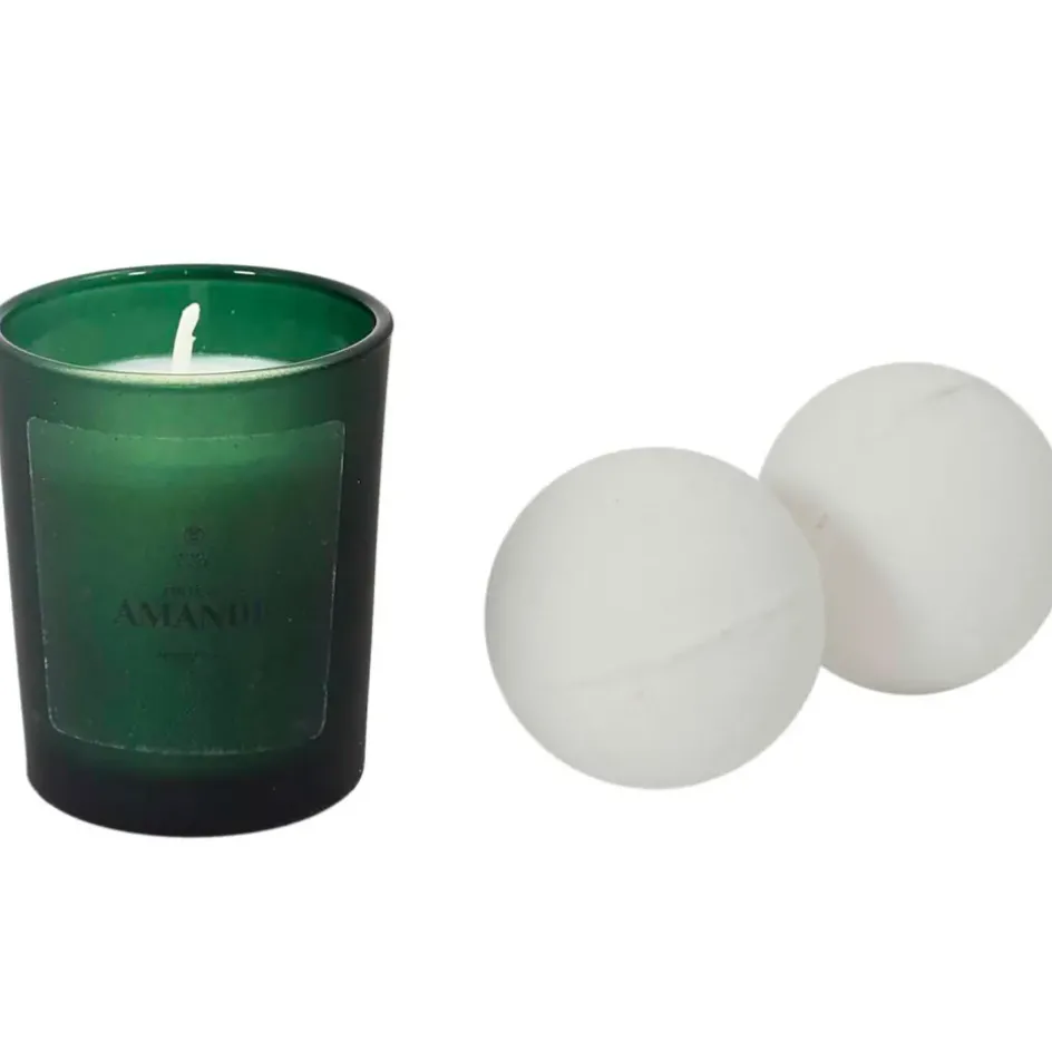 Fabrique de Styles Bougies Parfumées>Coffret bougie parfumée et 2 bombes de bain senteur amande Vert