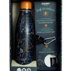 Fabrique de Styles Gourdes>Coffret bouteille isotherme fleurie 50cl Bleu