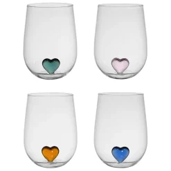 Fabrique de Styles Verres À Eau Et Gobelets>Coffret de 4 gobelets cœur en verre 60cl - Colorea Multicolore