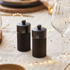 Fabrique de Styles Salières Et Poivrières>Coffret duo moulins line 12cm et entonnoir inox Noir Mat