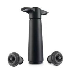 Fabrique de Styles Accessoires Vin Et Cocktails>Coffret pompe à vin et 2 bouchons - Vacuvin Noir