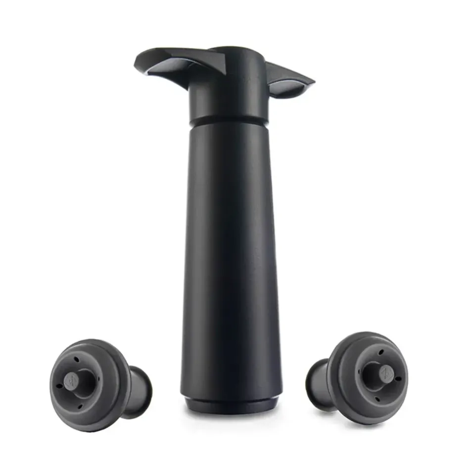 Fabrique de Styles Accessoires Vin Et Cocktails>Coffret pompe à vin et 2 bouchons - Vacuvin Noir