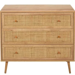 Fabrique de Styles Commodes>Commode en bois et cannage 3 tiroirs H79cm - Baia Naturel