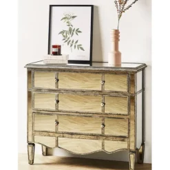 Fabrique de Styles Commodes>Commode en bois miroir patine 3 tiroirs H87cm Patiné