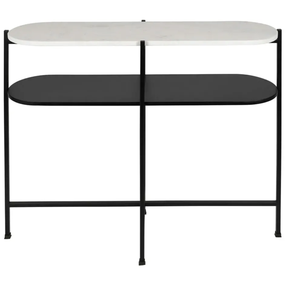 Fabrique de Styles Consoles>Console avec étagère en marbre et fer blanc et noir 100x30xh80cm - Eskela Blanc, Noir
