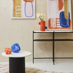 Fabrique de Styles Consoles>Console avec étagère en marbre et fer blanc et noir 100x30xh80cm - Eskela Blanc, Noir