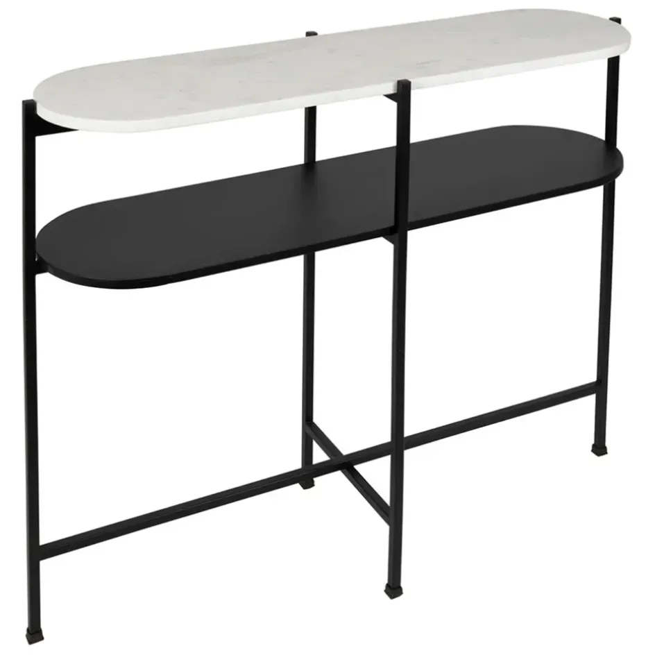 Fabrique de Styles Consoles>Console avec étagère en marbre et fer blanc et noir 100x30xh80cm - Eskela Blanc, Noir