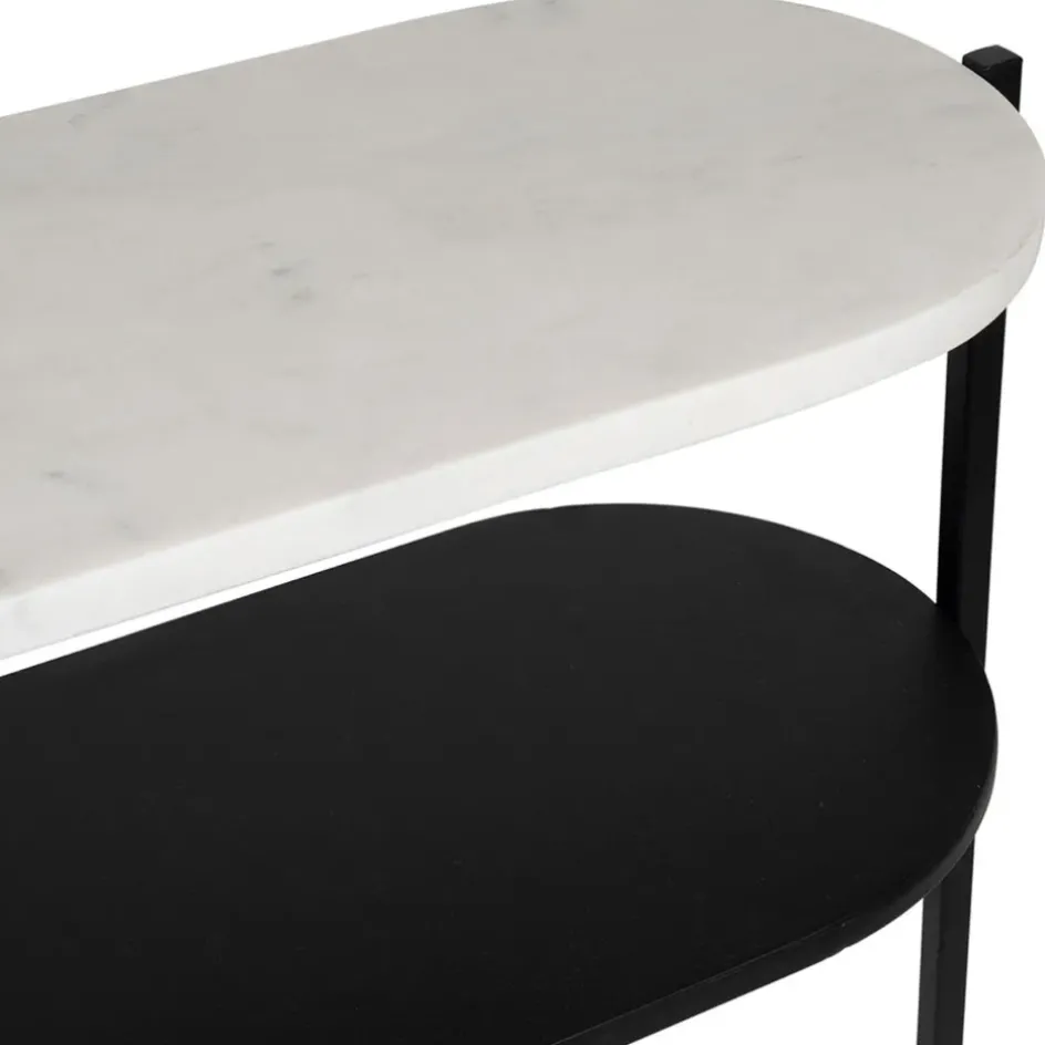 Fabrique de Styles Consoles>Console avec étagère en marbre et fer blanc et noir 100x30xh80cm - Eskela Blanc, Noir