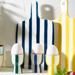 Fabrique de Styles Accessoires De Table>Coquetier en grès rayé émeraude et blanc d4.5cm - Alaria Emeraude