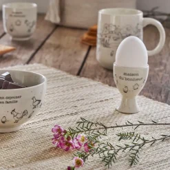 Fabrique de Styles Accessoires De Table>Coquetier Maison du bonheur en grès moucheté - La Ferme Blanc