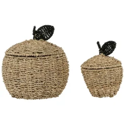 Fabrique de Styles Paniers Et Corbeilles>Corbeilles pomme avec couvercle x2 en jonc de mer+fer - Sweet Dream Naturel