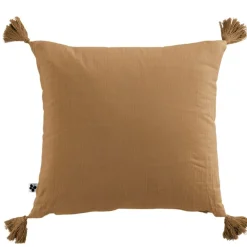 Fabrique de Styles Coussins Et Housses>Coussin avec pompons en gaze de coton 40x40cm - Gaia Camel