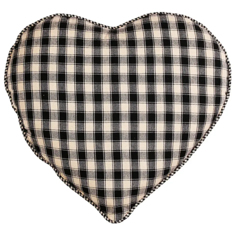 Fabrique de Styles Coussins Et Housses>Coussin cœur en coton à carreaux 40x35cm - Campagne Noir