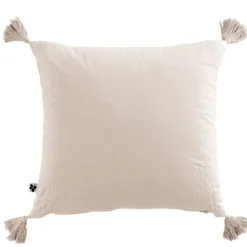 Fabrique de Styles Coussins Et Housses>Coussin dehoussable avec pompons en gaze de coton pampa 40x40cm - Gaia Naturel