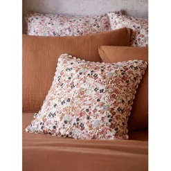 Fabrique de Styles Coussins Et Housses>Coussin déhoussable avec croquet en gaze de coton imprimée pampa 40x40cm - Capucine Naturel