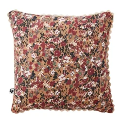 Fabrique de Styles Coussins Et Housses>Coussin déhoussable avec croquet en gaze de coton imprimée 40x40cm - Capucine Camel