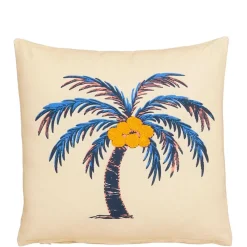 Fabrique de Styles Coussins Et Housses>Coussin palmier en coton et bleu 45x45cm - Palme Blanc