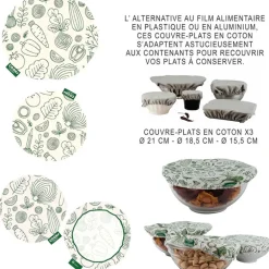Fabrique de Styles Accessoires Réutilisables>Couvercle en tissu reutilisable x3 Vert