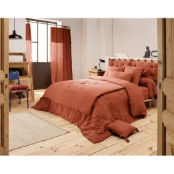 Fabrique de Styles Couvre-lits>Couvre lit en gaze de coton terracotta 90x200cm - Gaia Orange