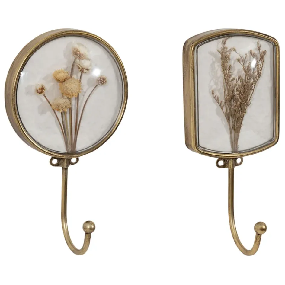 Fabrique de Styles Patères>Crochet en fer (x2) fleurs séchées Doré