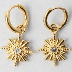 Fabrique de Styles Bijoux Fantaisie>Créoles x2 soleil h25mm acier inoxydable+strass Doré