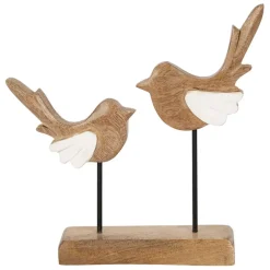 Fabrique de Styles Petits Objets Déco>Déco 2 moineaux en manguier et fer naturel et blanc - Floréal Naturel, Blanc