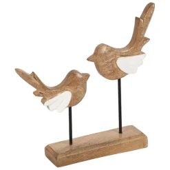 Fabrique de Styles Petits Objets Déco>Déco 2 moineaux en manguier et fer naturel et blanc - Floréal Naturel, Blanc