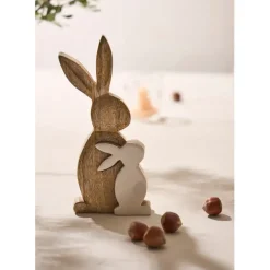 Fabrique de Styles Petits Objets Déco>Déco duo lapin en manguier naturel et blanc - Floreal Naturel, Blanc