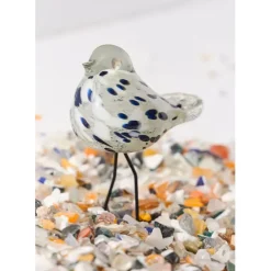 Fabrique de Styles Petits Objets Déco>Déco moineau en verre blanc et bleu pailleté - Serin Blanc, Bleu