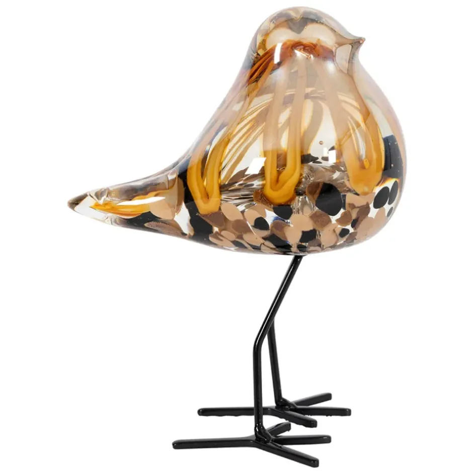Fabrique de Styles Petits Objets Déco>Déco moineau en verre et fer - Serin Brun