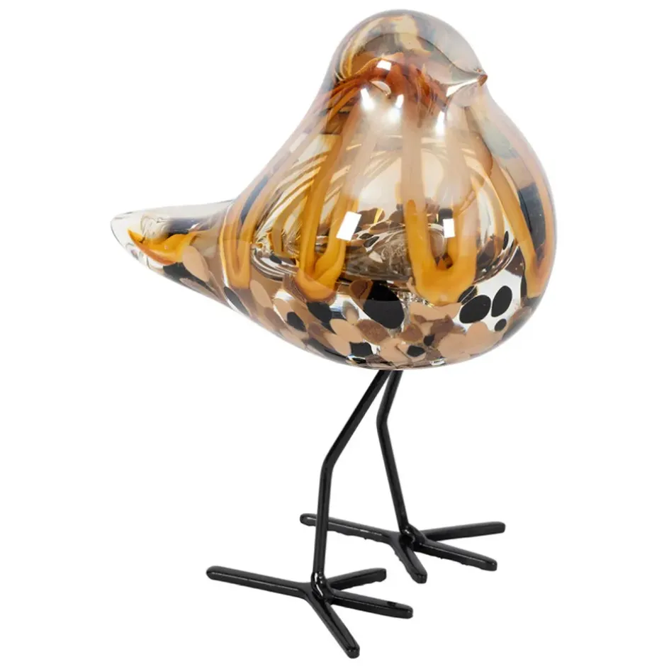 Fabrique de Styles Petits Objets Déco>Déco moineau en verre et fer - Serin Brun