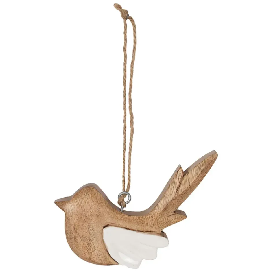 Fabrique de Styles Déco À Suspendre Et Adhésive>Deco a suspendre moineau en manguier naturel et blanc - Floréal Naturel, Blanc