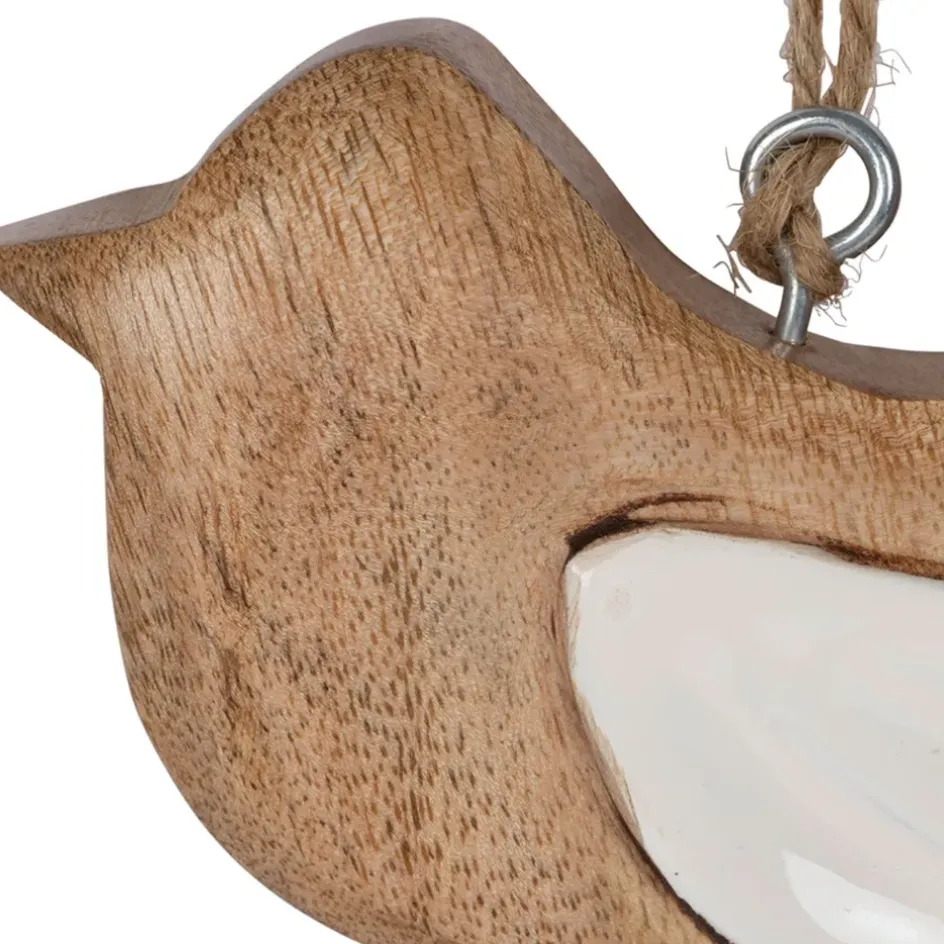 Fabrique de Styles Déco À Suspendre Et Adhésive>Deco a suspendre moineau en manguier naturel et blanc - Floréal Naturel, Blanc